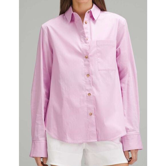 Lululemon Relaxed-Fit Cotton-Blend Poplin Button-Down Shirt Vitapink size small - Picture 2 of 7